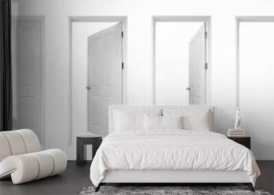 white open and closed doors with doorframe on white background Wall mural