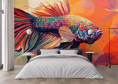 A colorful illustration of a betta fish with striking patterns Wall mural