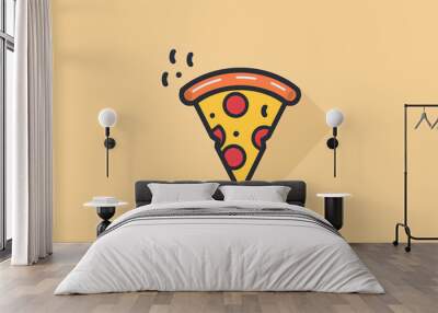 A minimalist, modern design featuring a simple pizza icon with clean lines and bright colors Wall mural