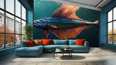 A realistic rendering of a sailfish with its distinctive fin Wall mural