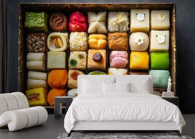 Assorted Indian sweets in a festive gift box Wall mural