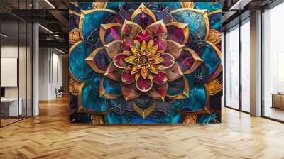 Intricate mandala pattern with vibrant colors and detailed lines, abstract art Wall mural