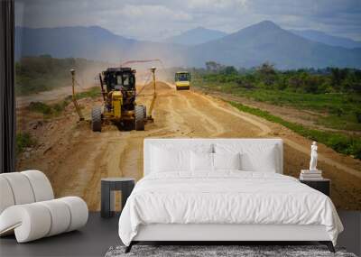 GPS Grader Machine Enhancing Road Quality Wall mural