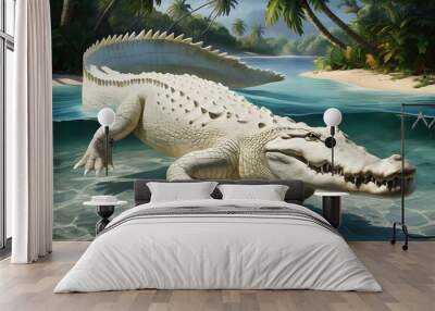 Albino alligator in the tropical water white alligator  Wall mural