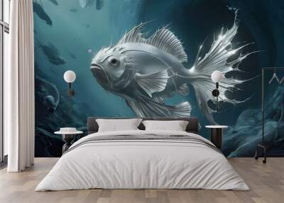 Silver fish in ocean  Wall mural