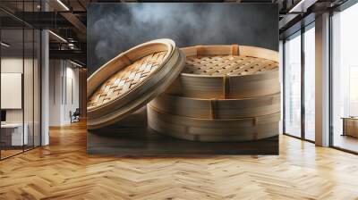 Bamboo steamer for Asian cooking and food preparation, bamboo, steamer, Asian, cooking, food, preparation, kitchen Wall mural