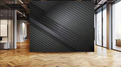 Black geometric background with dark gray diagonal lines, simple shapes, geometric, abstract, background, design, pattern Wall mural