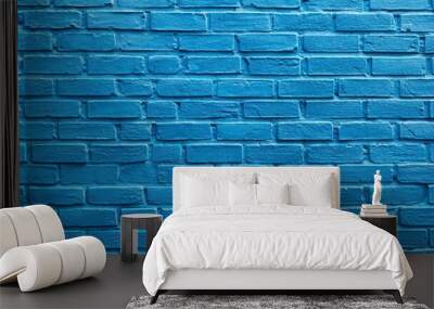 Blue brick wall background with texture of painted bricks , texture, background, blue, brick wall, painted, bricks Wall mural