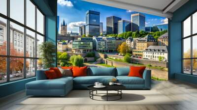 Business district with modern office buildings in Luxembourg City, Luxembourg, cityscape, financial center, skyscrapers Wall mural