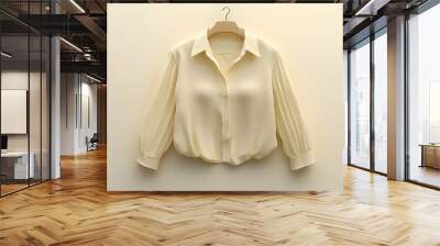 Cream Button Up Blouse with Puff Sleeves Hanging on a Hanger Wall mural