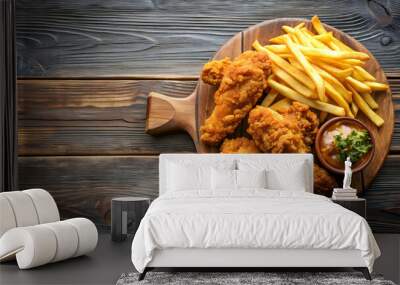 Delicious meal featuring crispy fried chicken and golden french fries, fried chicken, fast food, comfort food, unhealthy, crispy Wall mural