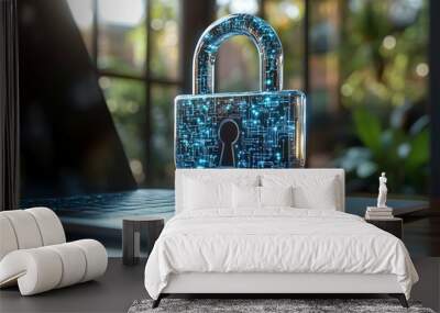 Digital Lock on Laptop. Wall mural