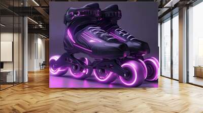 Futuristic Inline Skates with Neon Purple Wheels Wall mural