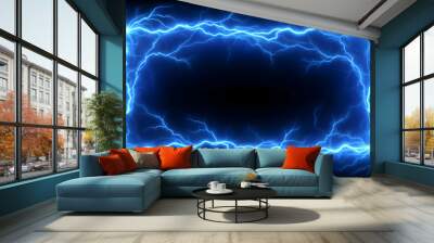 Glowing electric blue lightning round frame isolated on background, electric, blue, lightning, round, frame, glowing, isolated Wall mural