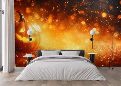 Halloween Pumpkin Jack o lantern with Golden Glitter Background Wall mural