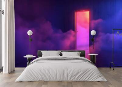 Neon Glow Doorway with Smoke Wall mural