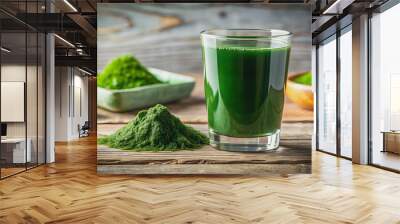 Refreshing green spirulina juice to revitalize and energize , spirulina, green, vitality, detox, health, beverage, organic Wall mural