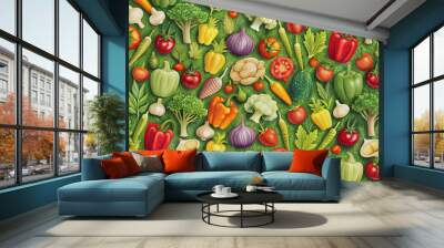 Seamless vegetable background pattern perfect for kitchen textiles and packaging design, vegetables, seamless, background Wall mural