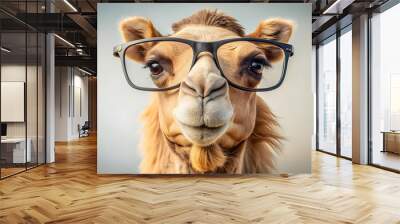 Stylish camel wearing glasses looking cool and trendy, camel, glasses, stylish, quirky, fashionable, desert, animal, wildlife, eyewear Wall mural