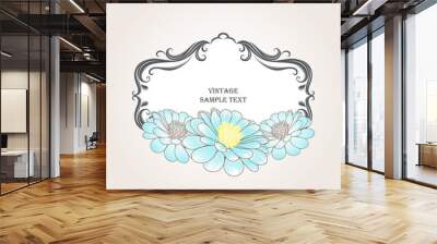 Floral frame in vintage style with hand-drawn flower chamomile. Wall mural