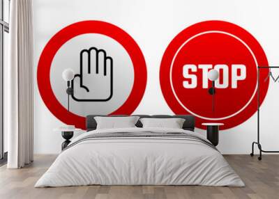 Red stop sign. Vector icon Wall mural