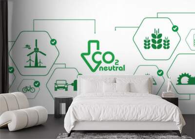 reducing CO2 emissions to stop climate change. green energy background	 Wall mural