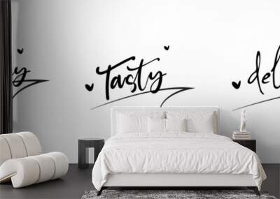 yummy tasty delicious sign on white background Wall mural