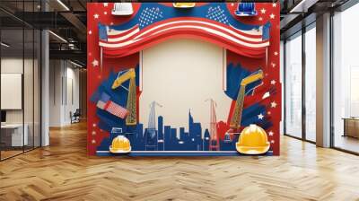 Simple illustration with a Labor Day theme in paper art style Wall mural