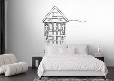 Single one line drawing german thalf-timbered house. Traditional house concept. Continuous line draw design graphic vector illustration. Wall mural