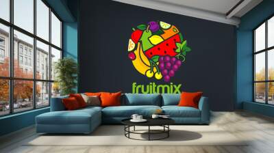 fruit mix logo design vector template circle shape...vegetarian Wall mural