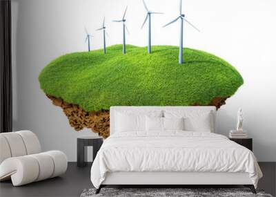 Little fine island/planet. Wind power station mills on the lawn. Wall mural