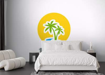 logo tourism travel abstract design: palms, sun, sea Wall mural