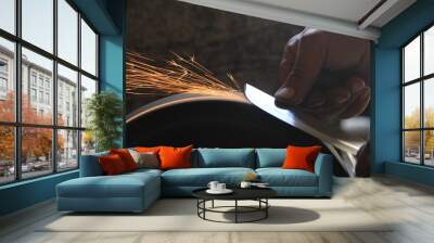 Sparks grinding wheel while knife sharpening Wall mural