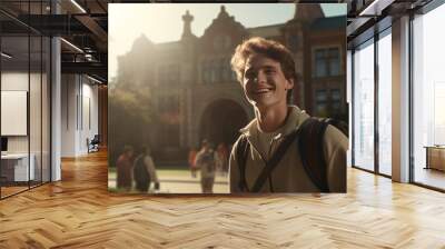 a happy and smiley student in a campus Wall mural