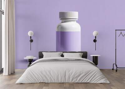 a white supplement bottle with white label stands on a purple background Wall mural