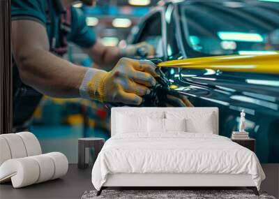 Auto mechanic repairing car body Wall mural