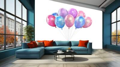 Bouquet of shiny balloons for a birthday party or other events on white background. Wall mural