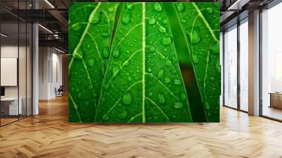 drop water on green cassava leaf wall after raining Wall mural