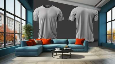 front and back view of blank grey t shirt for design presentation mockup or print advertising isolated dark background. Wall mural