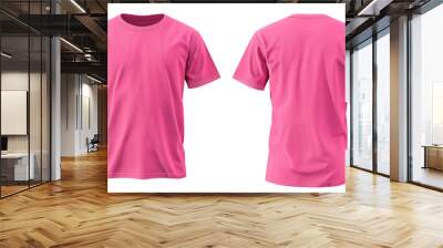 front and back view of blank pink t shirt for design presentation mockup or print advertising isolated white background. Wall mural