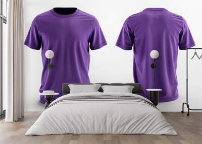 front and back view of blank purple t shirt for design presentation mockup or print advertising isolated white background. Wall mural