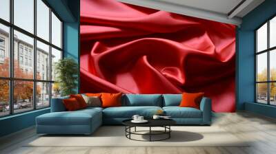 Red fabric close up background Wall mural