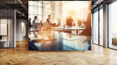 Soft of blurred people meeting at table. - Abstract blurred office interior space background. Wall mural