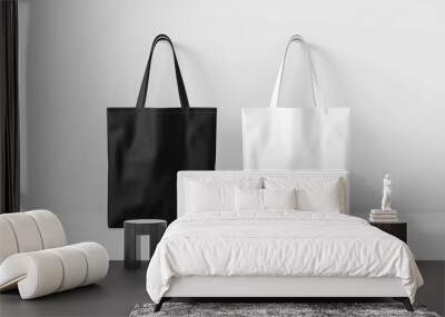 two blank white and black tote bag mockup. - blank for design. Wall mural