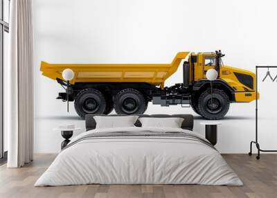 A yellow dump truck designed for transporting and unloading materials in construction sites. Wall mural