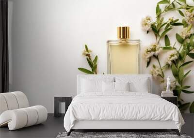 Herbs enhancing perfume bottle mockup Wall mural