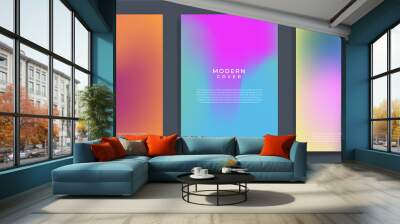 Abstract pastel gradient fluid liquid cover template. Set of modern poster with vibrant graphic color, hologram, thin line. Minimal style design for flyer, brochure, background, wallpaper, banner. Wall mural