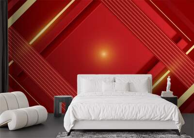 Abstract red and gold background poster. Vector illustration. Wall mural