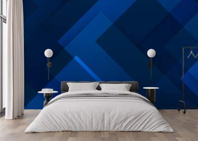 Blue modern abstract wide banner with geometric shapes. Dark blue and white abstract background. Vector illustration Wall mural