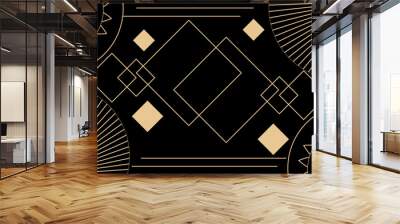 Gold art deco panels on dark black background. Vintage antique palette art deco wallpaper pattern vector Wall mural